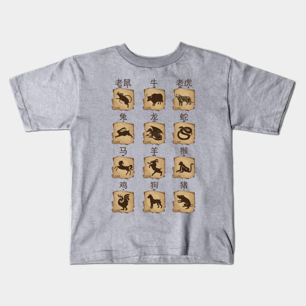 Chinese Zodiac Kids T-Shirt by KewaleeTee